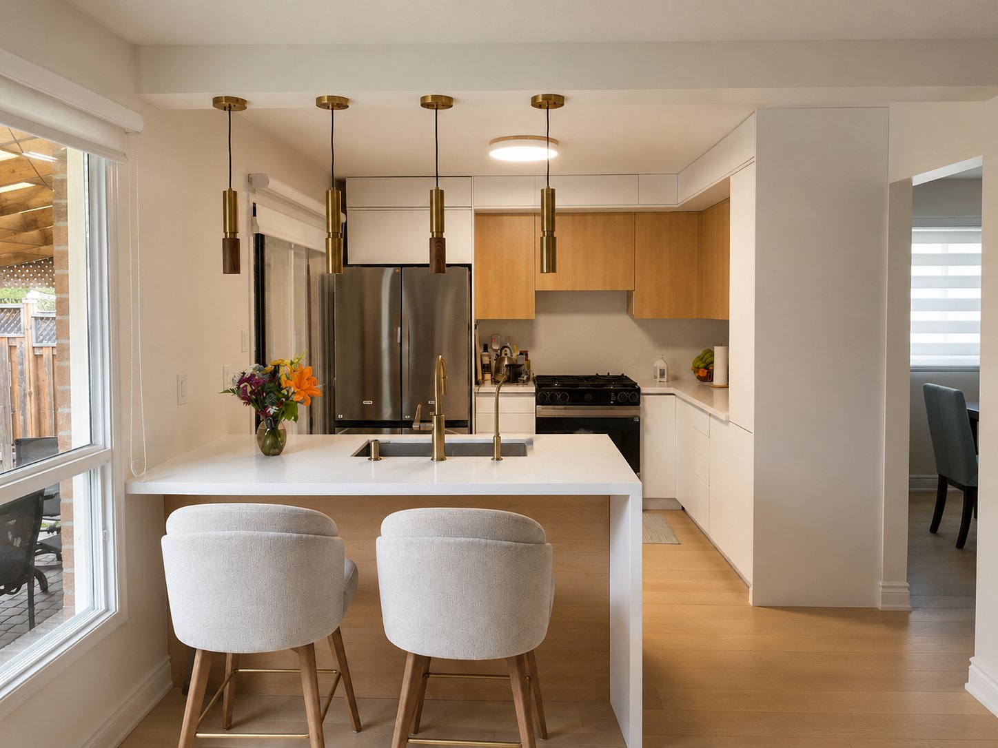 Modern white and oak kitchen renovation by Canadian Designs