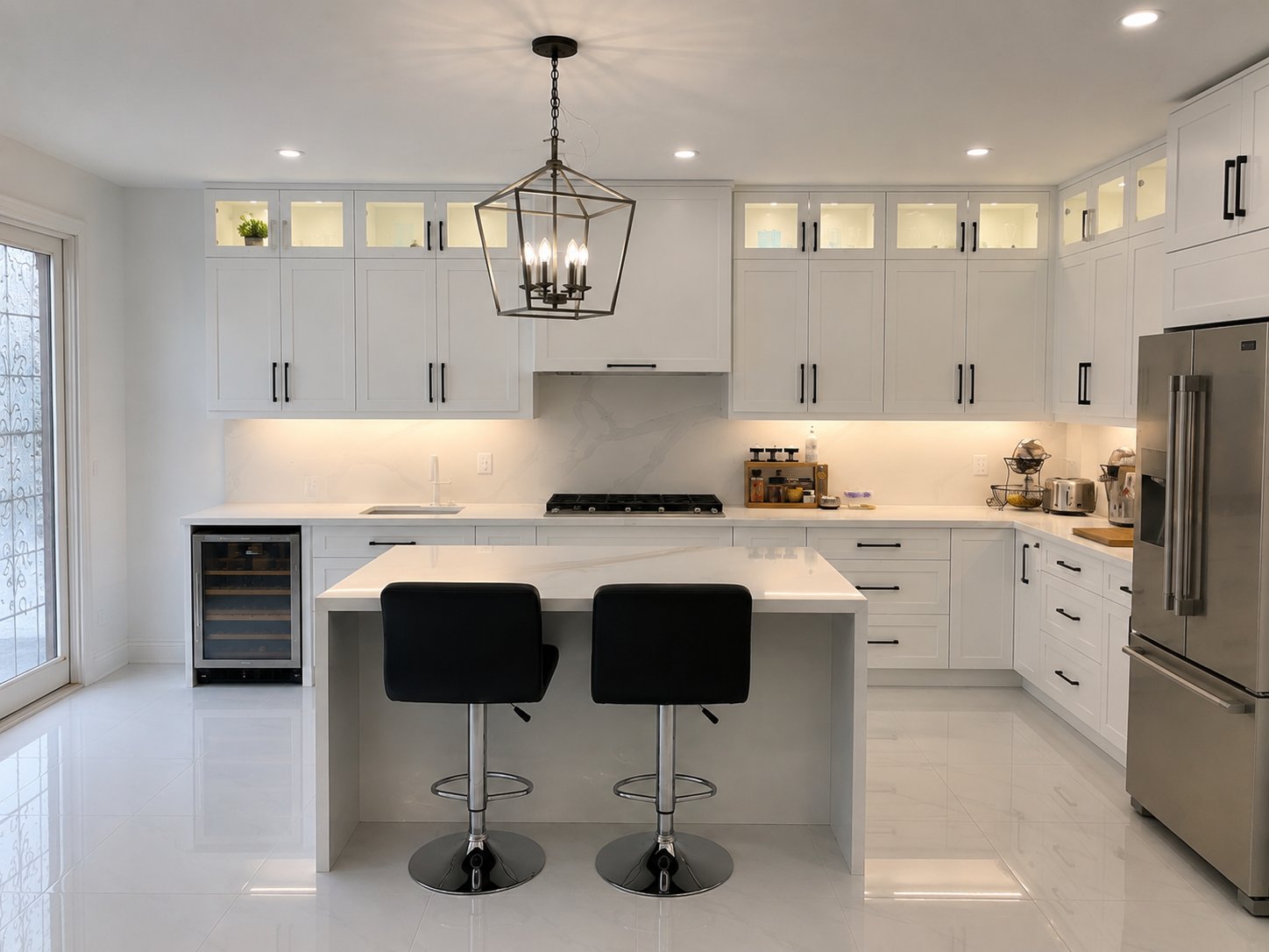 Completed bright white kitchen renovation by Canadian Designs